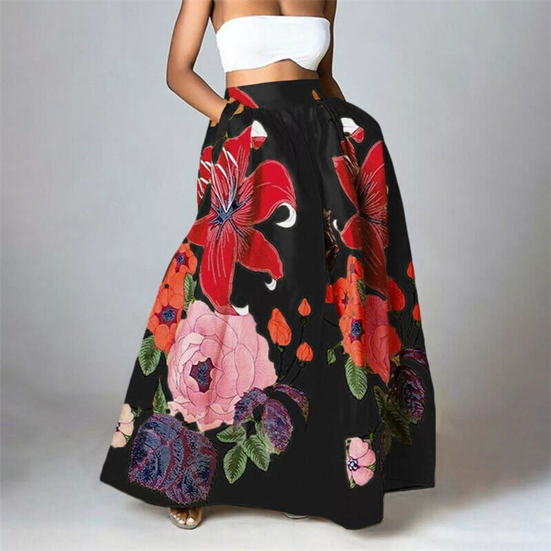 Women's High Waist Holiday Large Swing Pocket Skirts