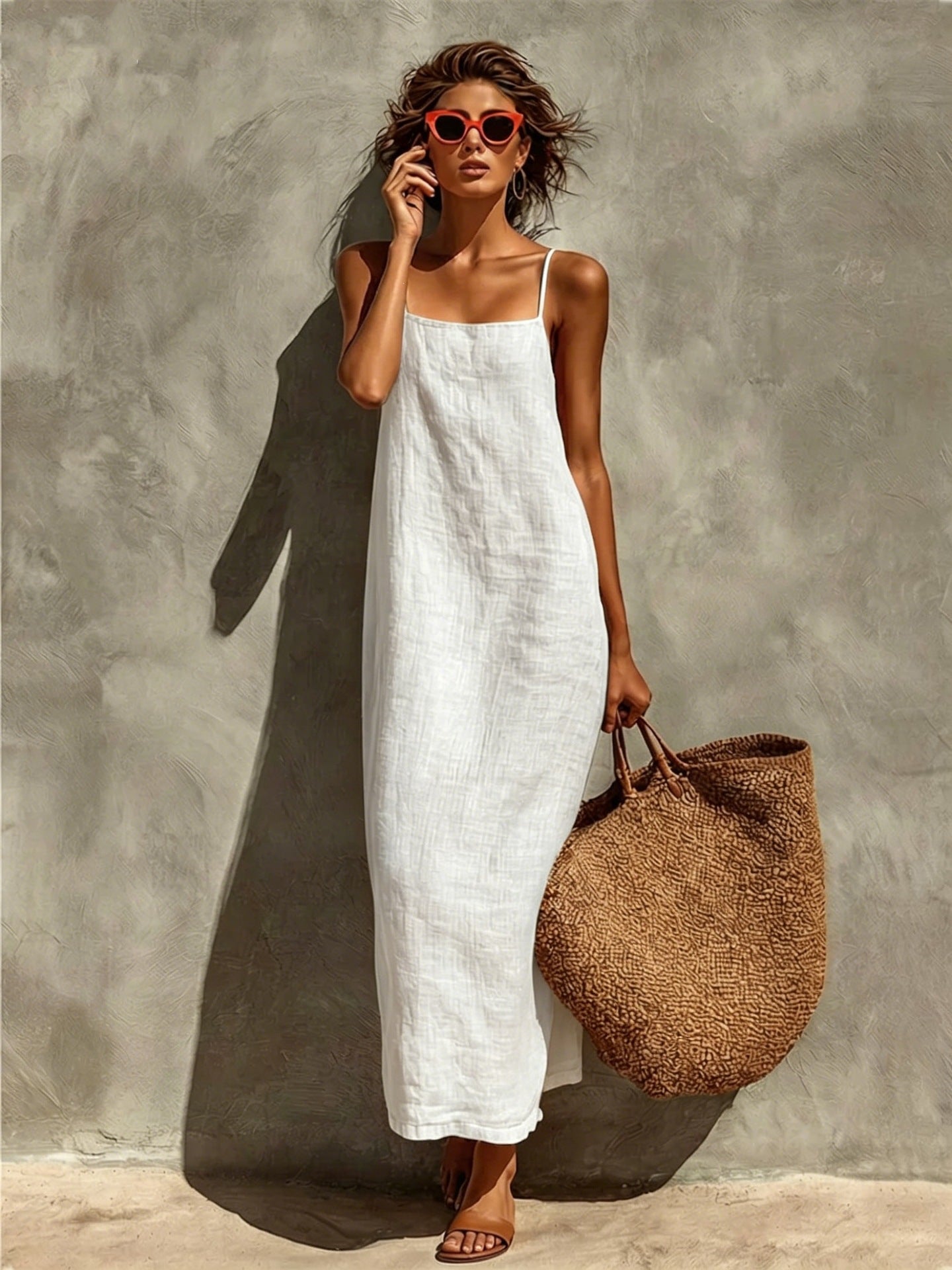 Women's Summer Solid Color Strap Fashion Comfort Casual Dress