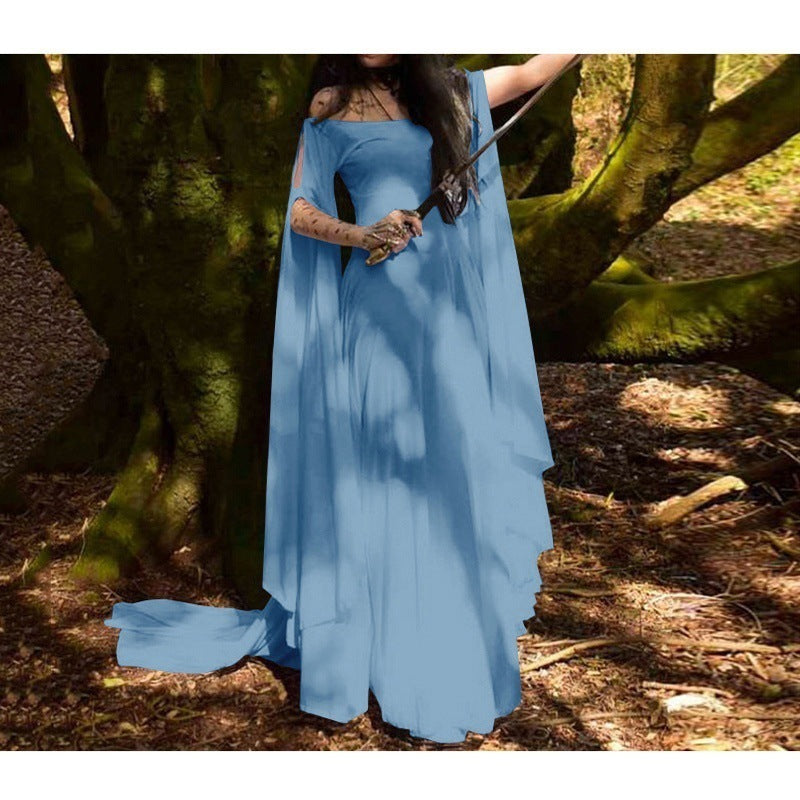 Women's Long-sleeved Round Neck Belt Dress Halloween Dresses