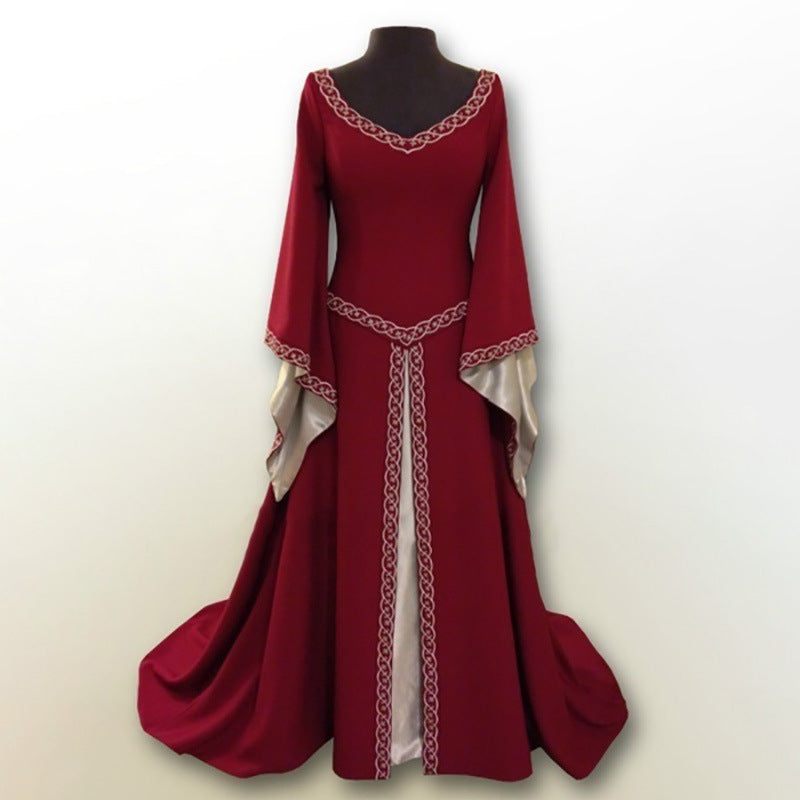 Women's Classical Halloween Christmas Long Sleeve Embroidered Crew Dresses