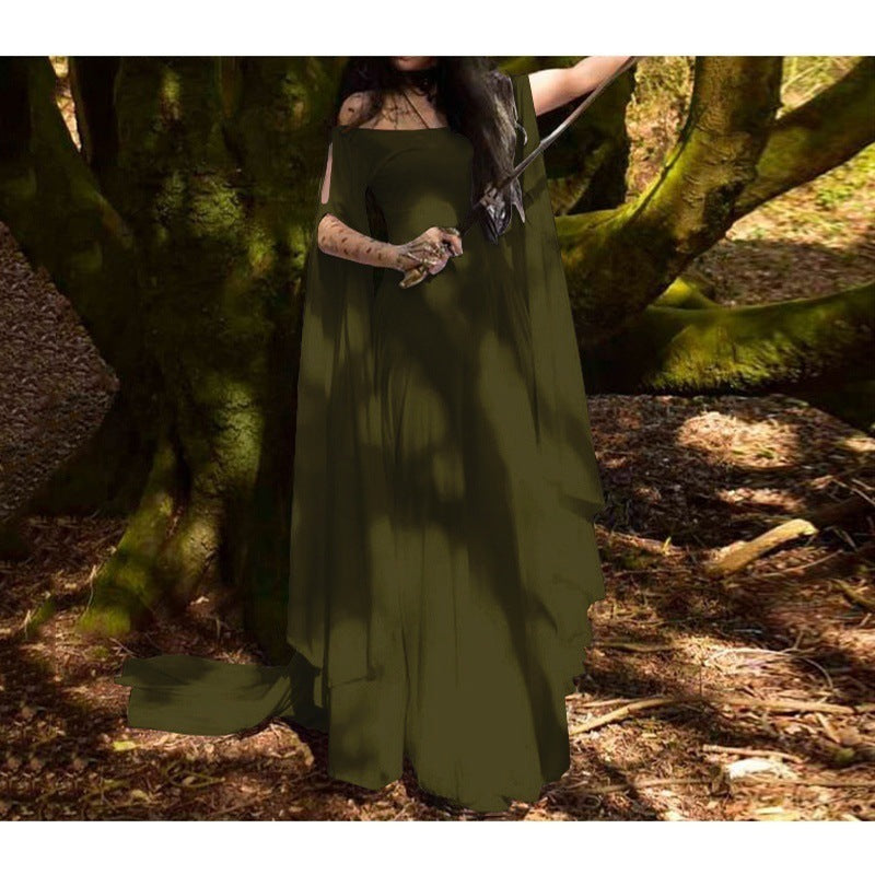 Women's Long-sleeved Round Neck Belt Dress Halloween Dresses