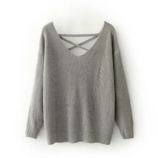 Women's Loose Pullover Solid Color Cross Sweaters