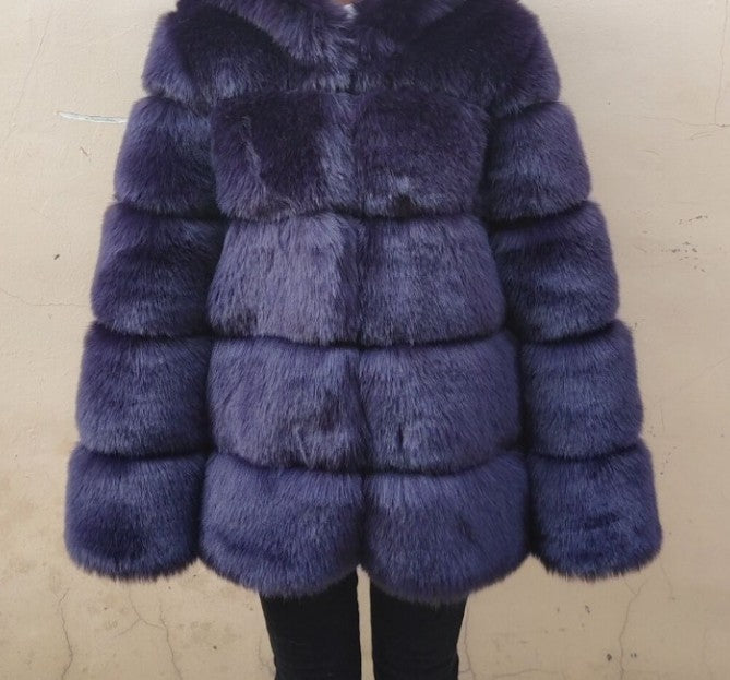 Women's Fur Imitation Fox Faux Slimming Stand Coats