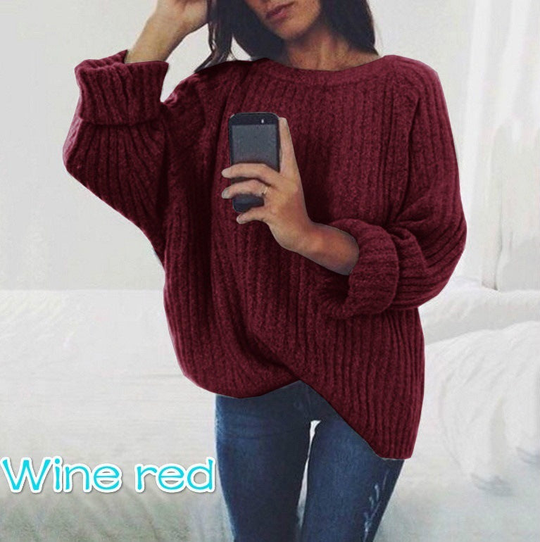 Women's Loose Solid Color Big Long-sleeved Pullover Sweater