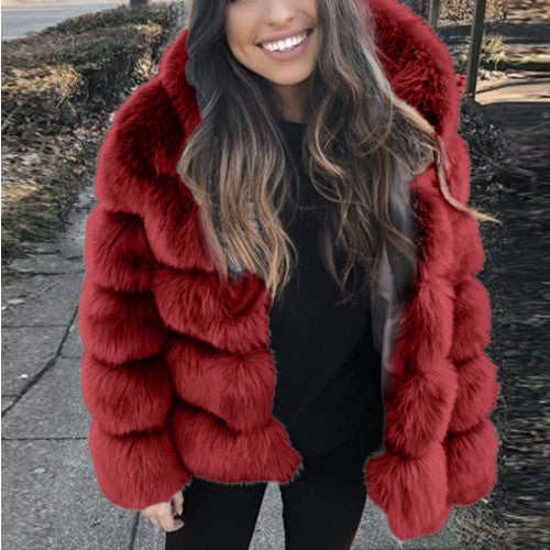Women's Fur Imitation Fox Faux Slimming Stand Coats