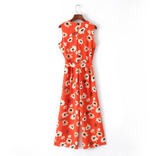 Women's Casual Sleeveless Printed One-piece Trousers Pants