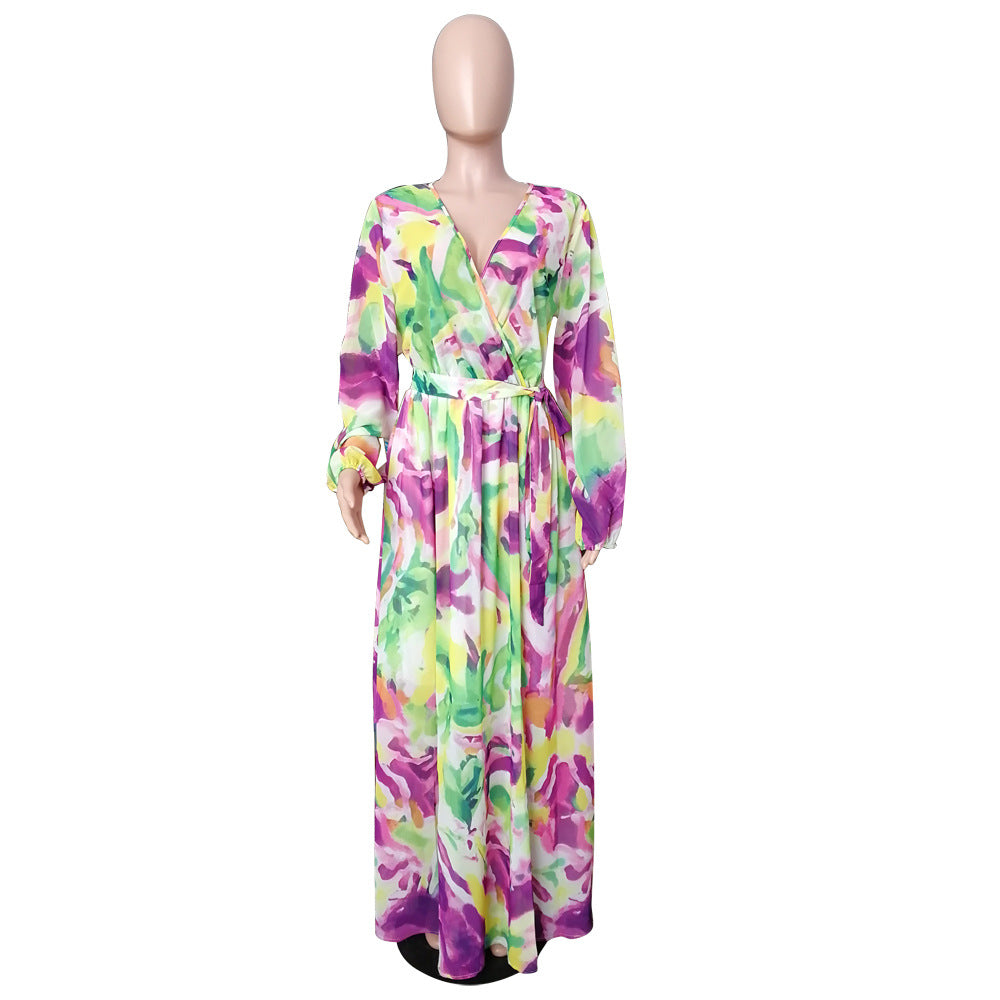 Women's Printed Chiffon Sexy Dress With Lining Dresses