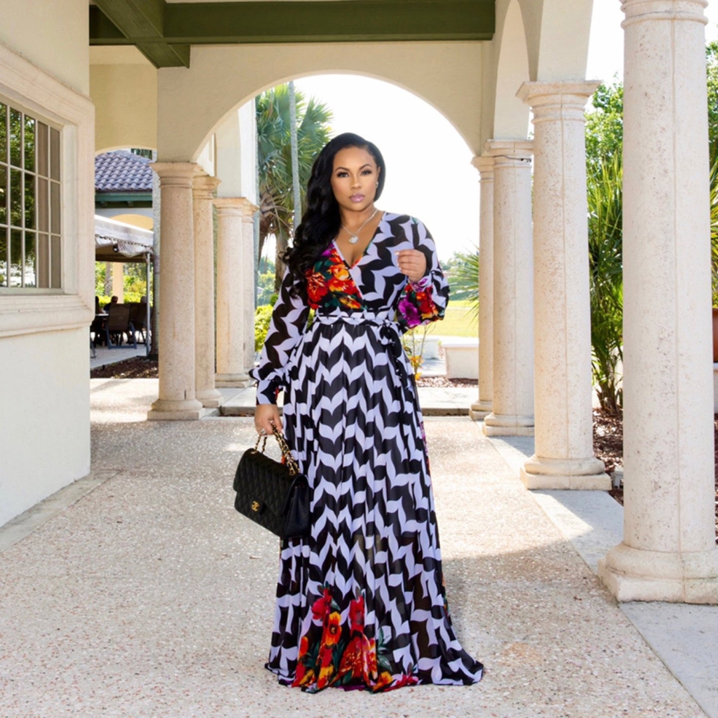 Women's Printed Chiffon Sexy Dress With Lining Dresses