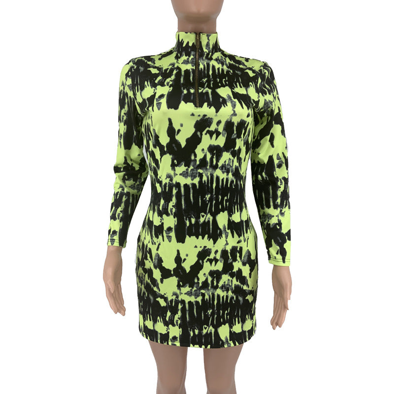 Women's Fashion Printed Dress Long Sleeve Skirts