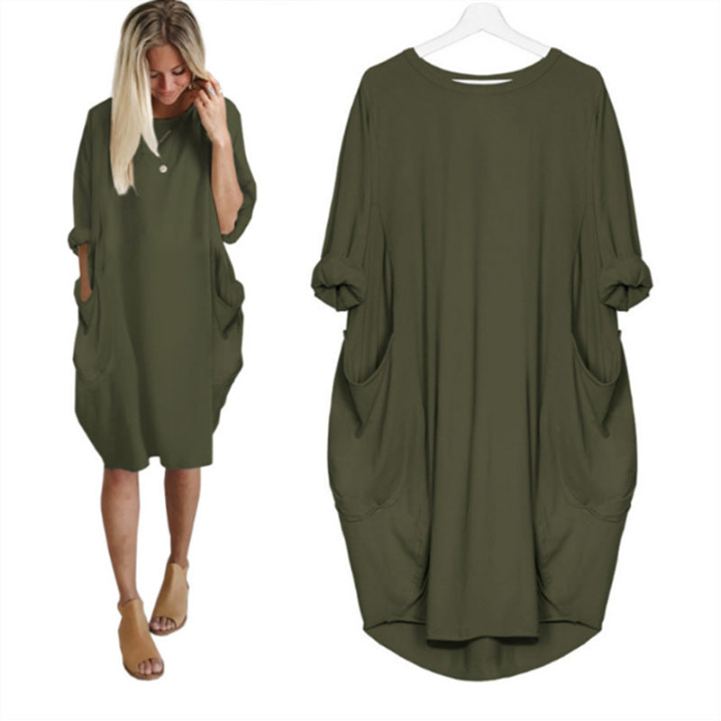 Women's Casual Loose Pockets Long Sleeve Dress Dresses