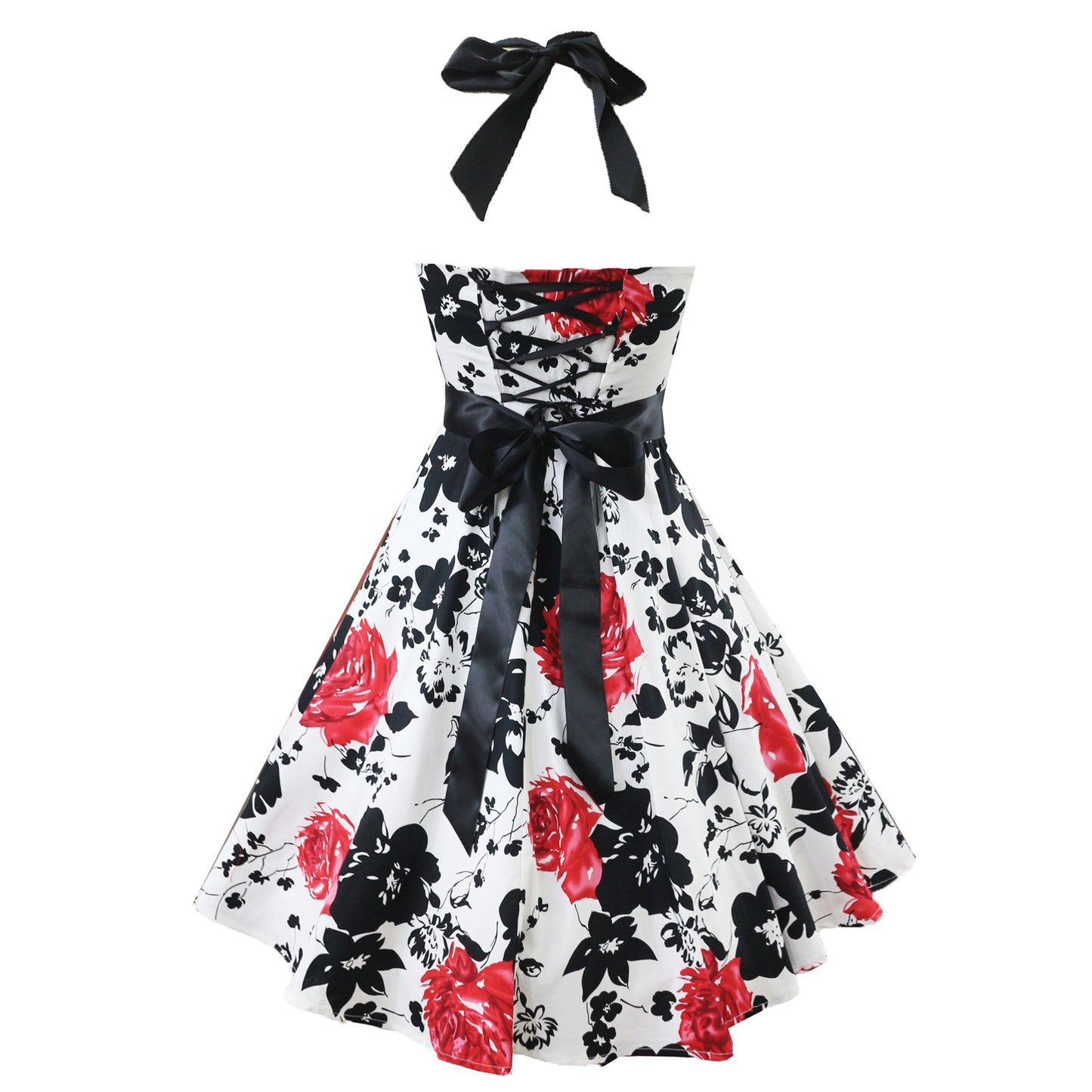 Hepburn Printed Peach Collar Simple Halter Dress