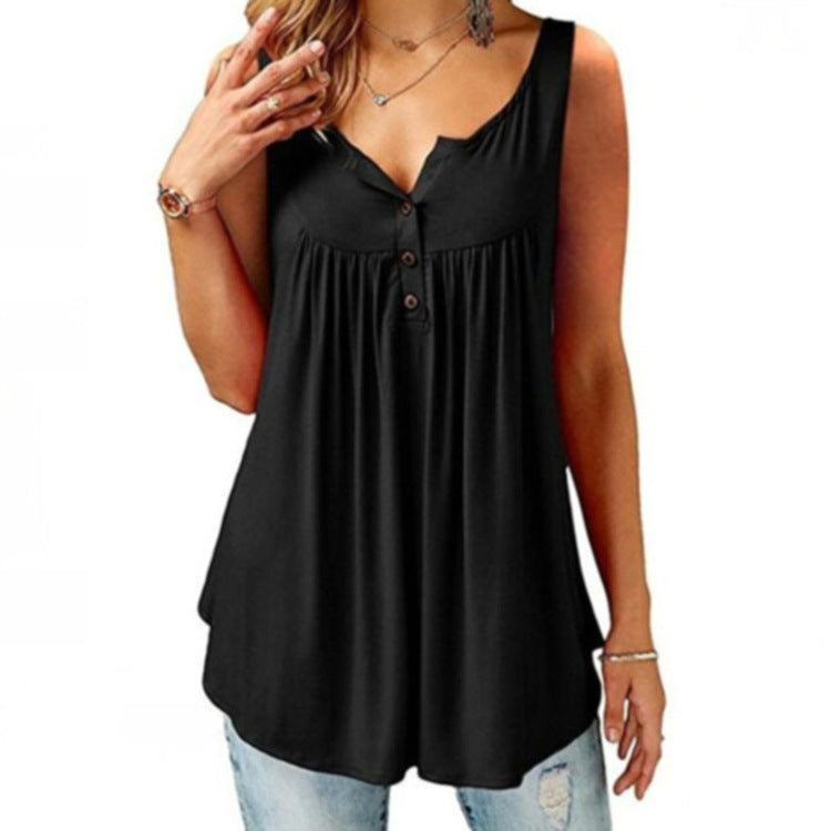 Women's Summer Solid Color Pleating Sleeveless Casual Blouses