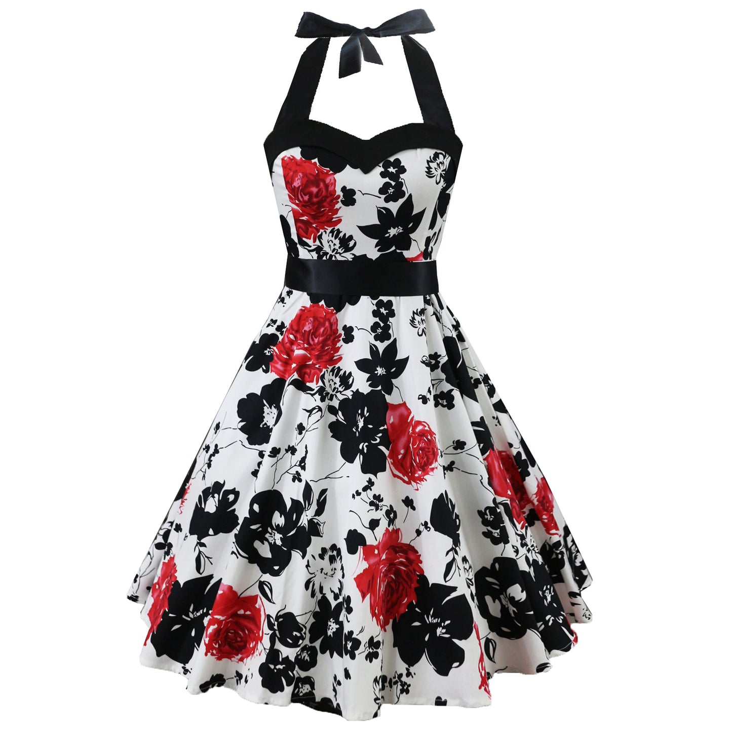 Hepburn Printed Peach Collar Simple Halter Dress