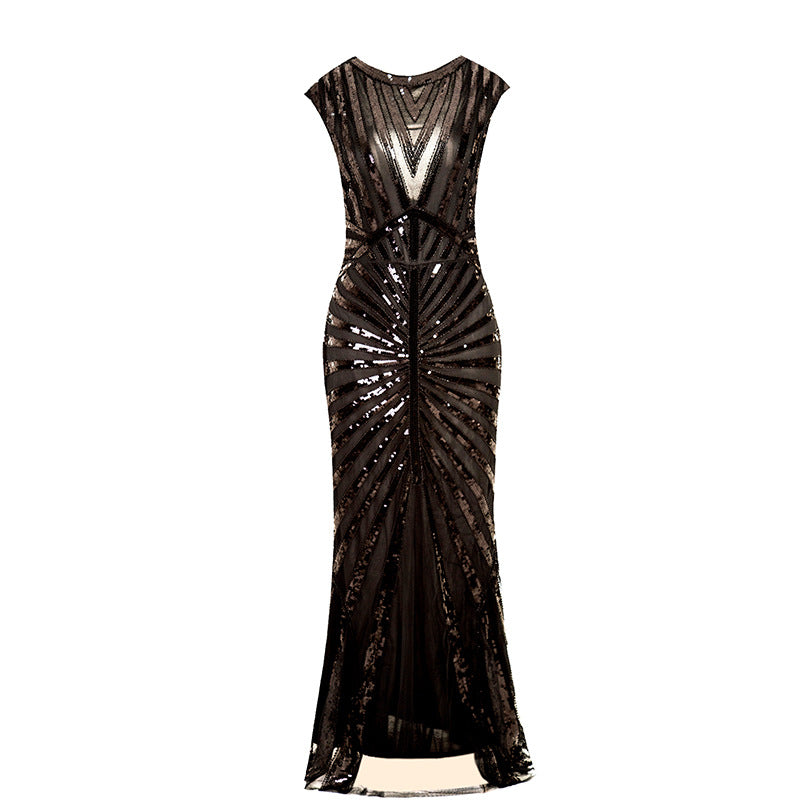 Sequined Fishtail Hem Long Slim Dress Wedding Dresses
