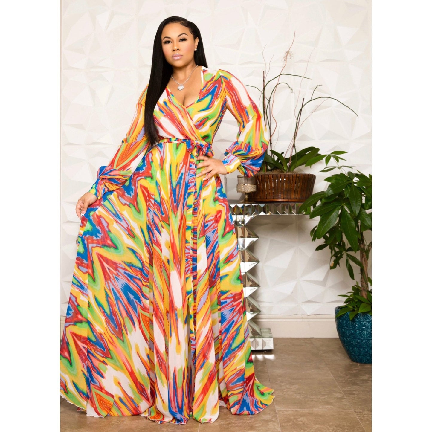 Women's Printed Chiffon Sexy Dress With Lining Dresses