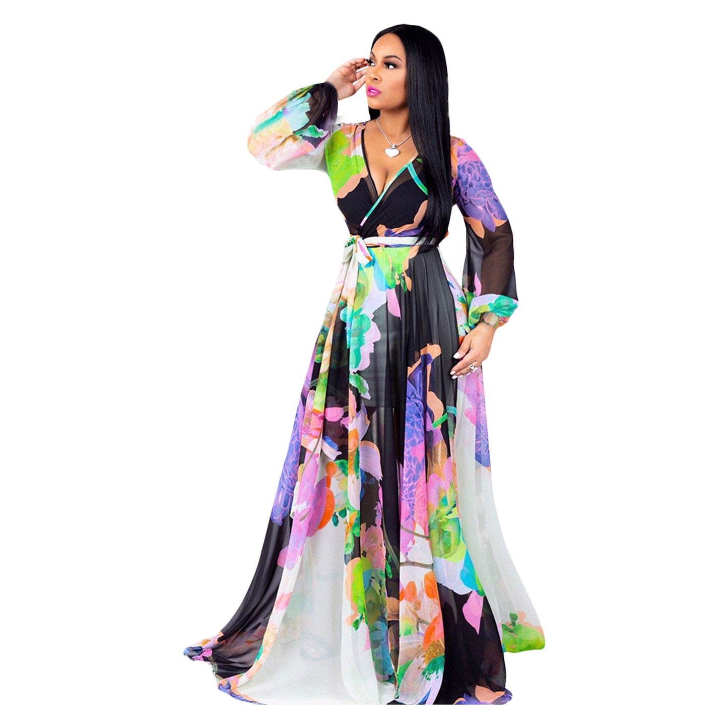 Women's Beach Chiffon Dress Flower Print Fashion Dresses