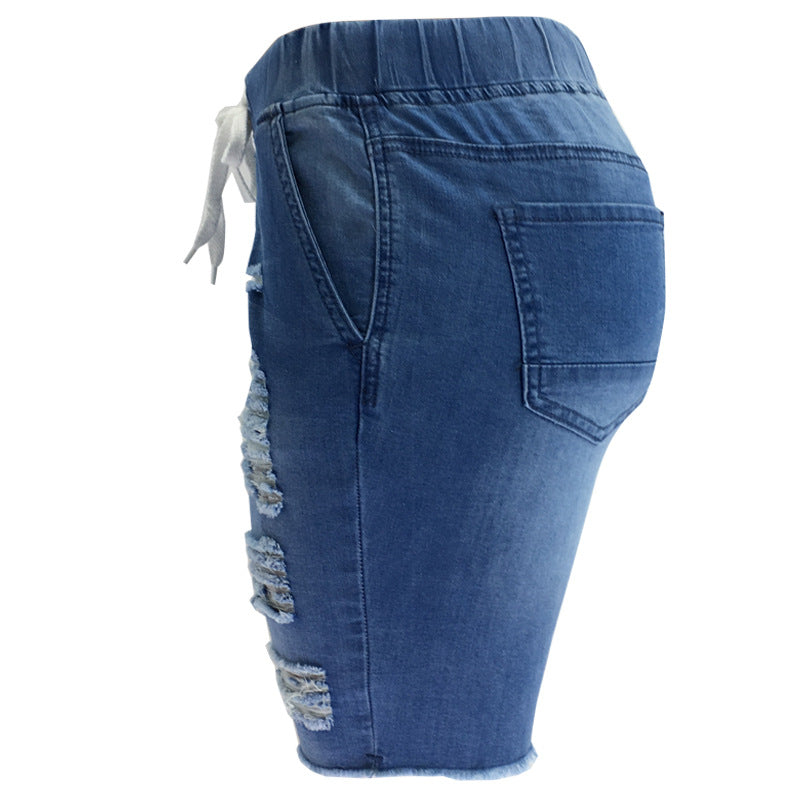 Spring Ripped Elastic Medium Water Blue Jeans