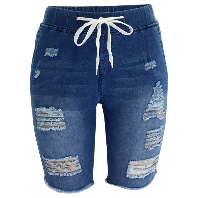 Spring Ripped Elastic Medium Water Blue Jeans