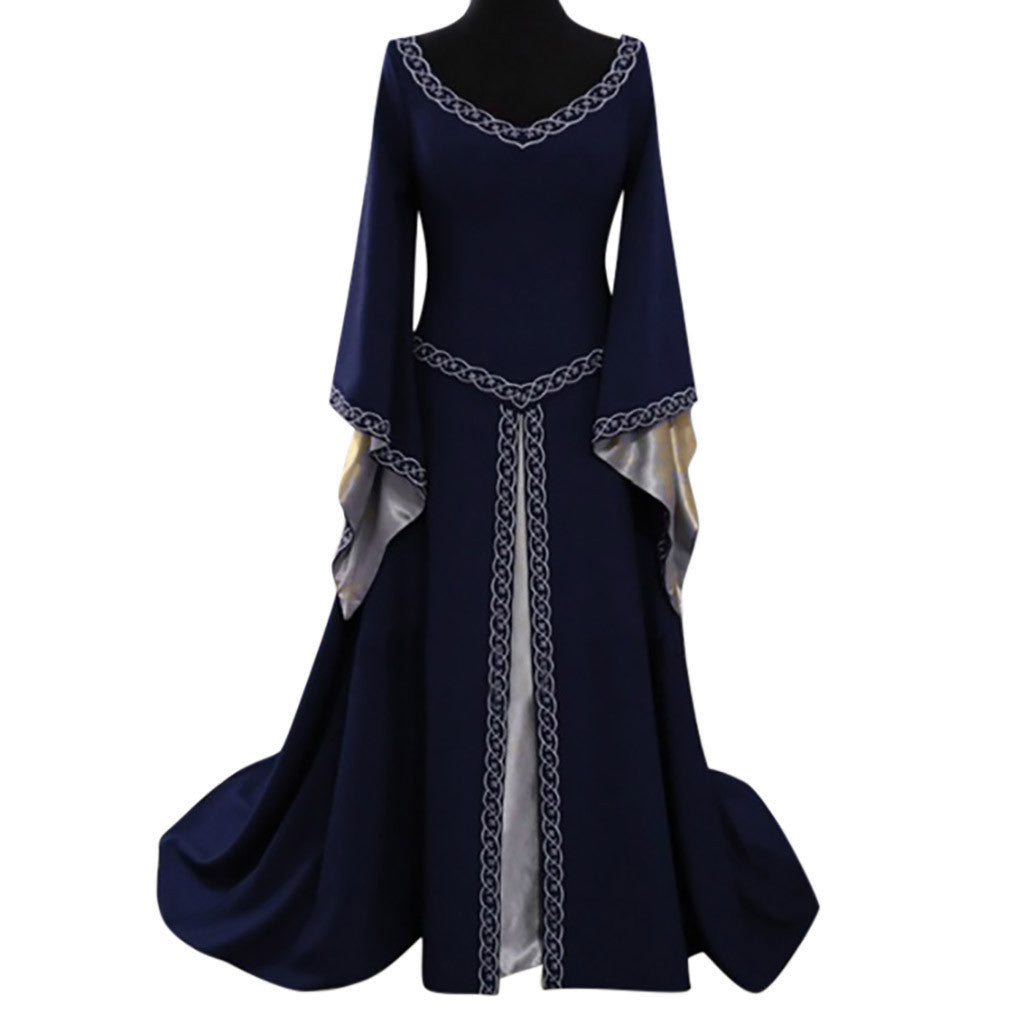 Women's Classical Halloween Christmas Long Sleeve Embroidered Crew Dresses