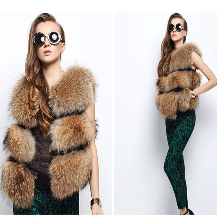 Women's Raccoon Fur Yellow Light Fashion Mink Coats