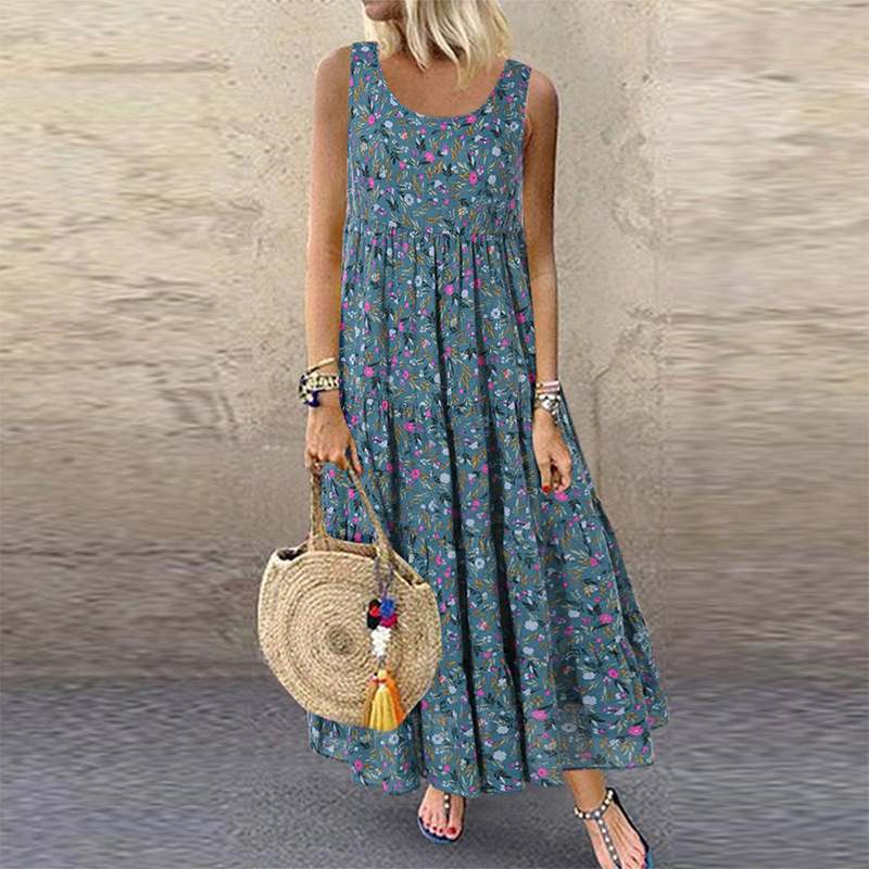 Summer Floral Sleeveless Loose Long Dress Dresses