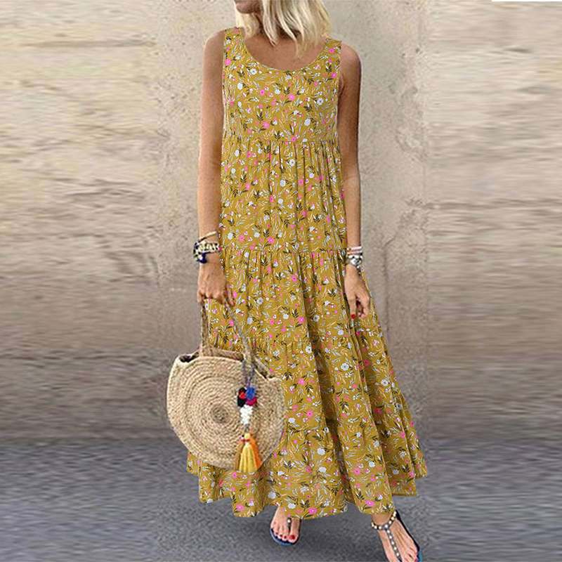 Summer Floral Sleeveless Loose Long Dress Dresses