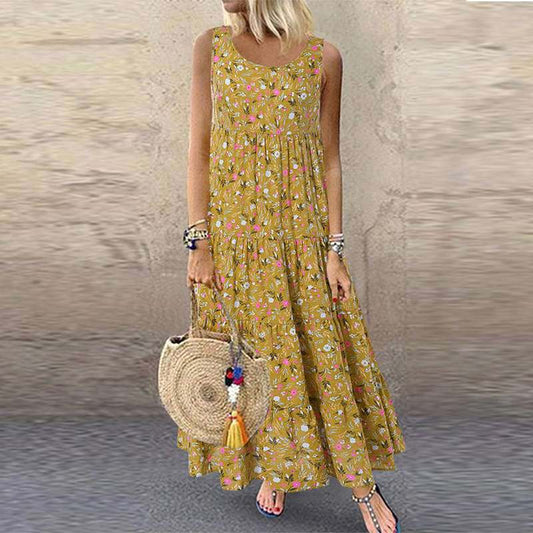 Summer Floral Sleeveless Loose Long Dress Dresses