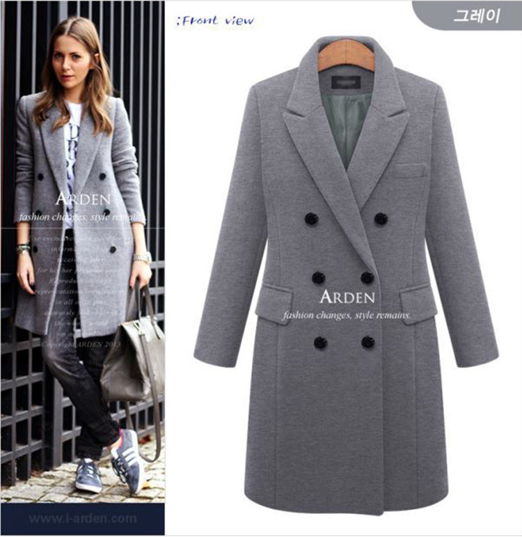Women's Classic Fashion Mid-length Woolen Double-breasted Coats