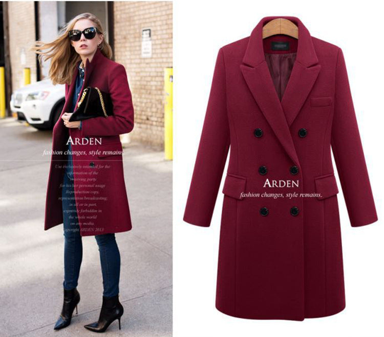 Women's Classic Fashion Mid-length Woolen Double-breasted Coats