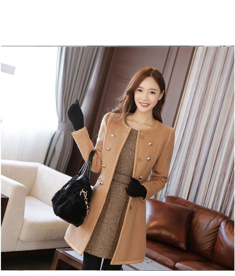 Women's Mid-length Woolen With Korean Fur Collar Coats