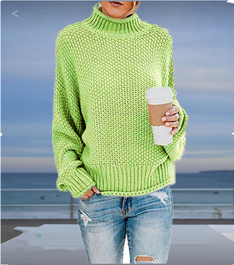 Thick Needle Half Turtleneck Pullover Loose Sweater