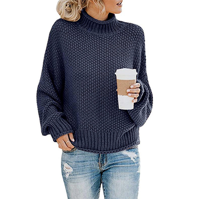 Thick Needle Half Turtleneck Pullover Loose Sweater