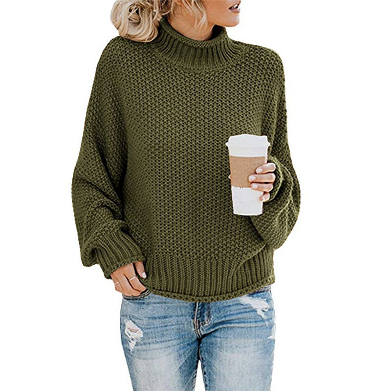 Thick Needle Half Turtleneck Pullover Loose Sweater