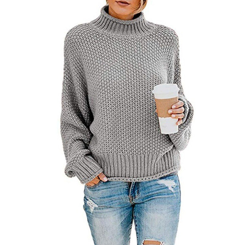 Thick Needle Half Turtleneck Pullover Loose Sweater
