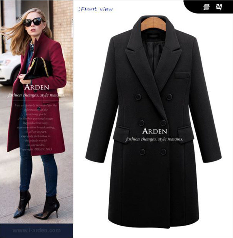 Women's Classic Fashion Mid-length Woolen Double-breasted Coats