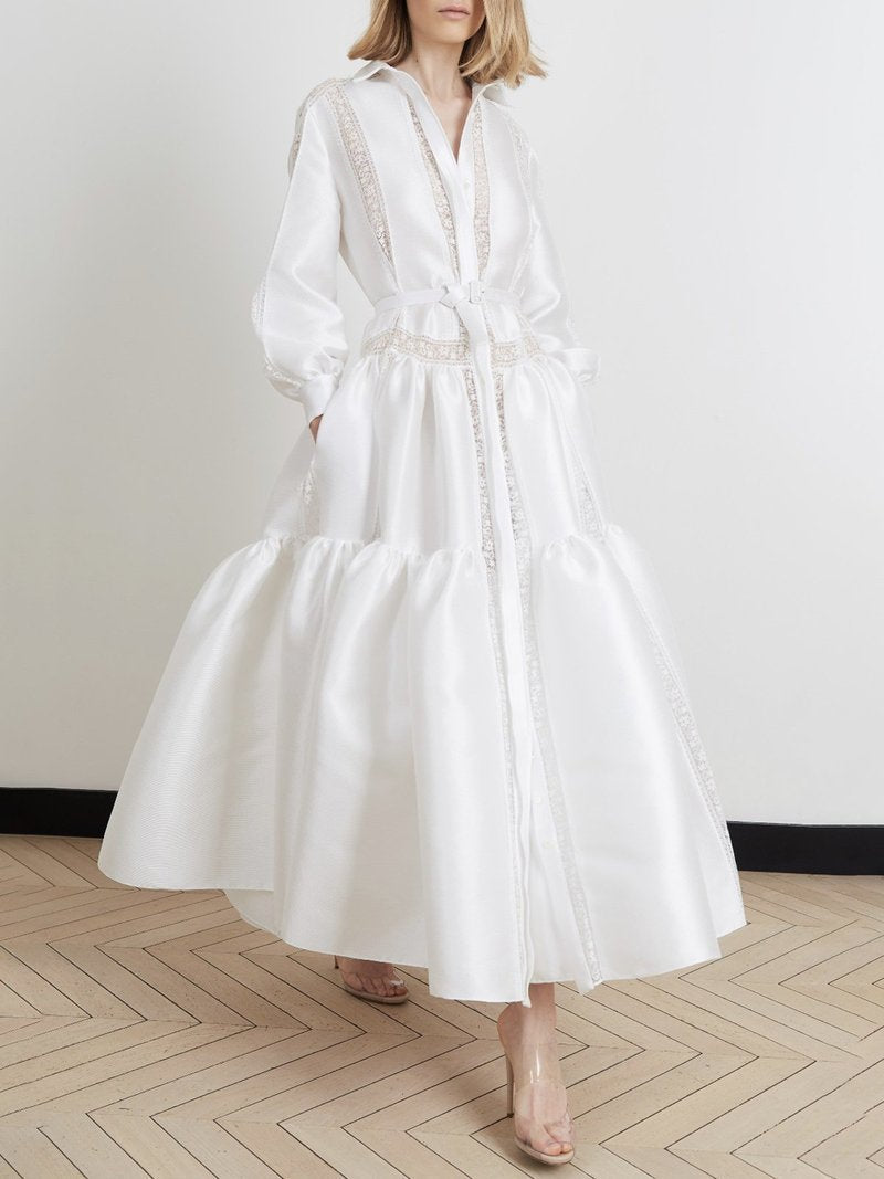 Women's Stitching White Long Sleeve Casual Dress Dresses