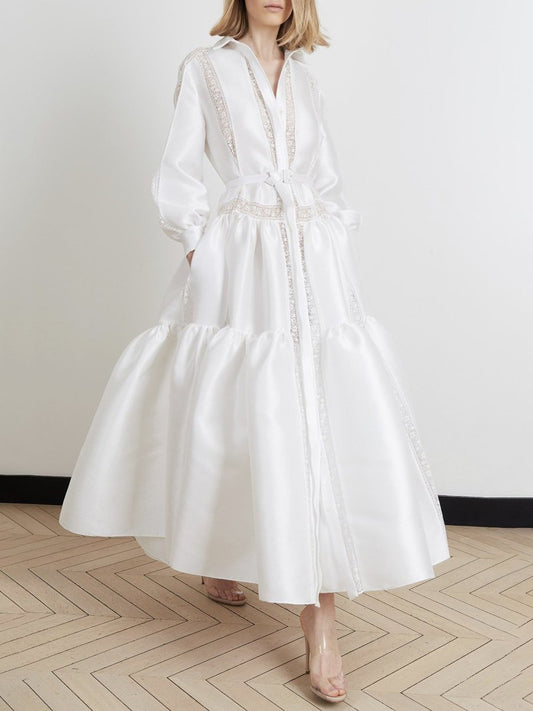 Women's Stitching White Long Sleeve Casual Dress Dresses