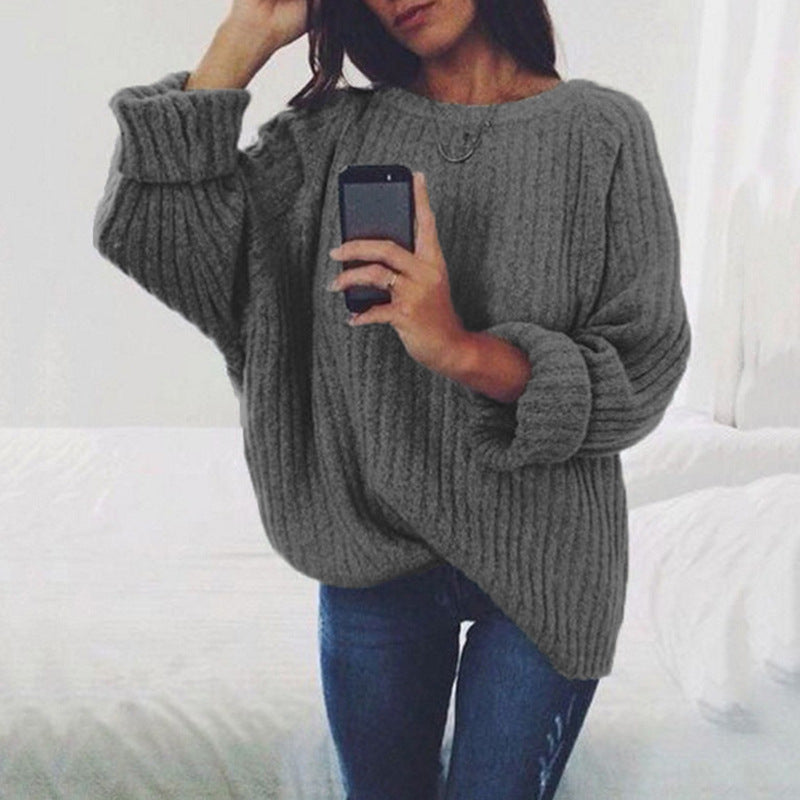 Women's Loose Solid Color Big Long-sleeved Pullover Sweater