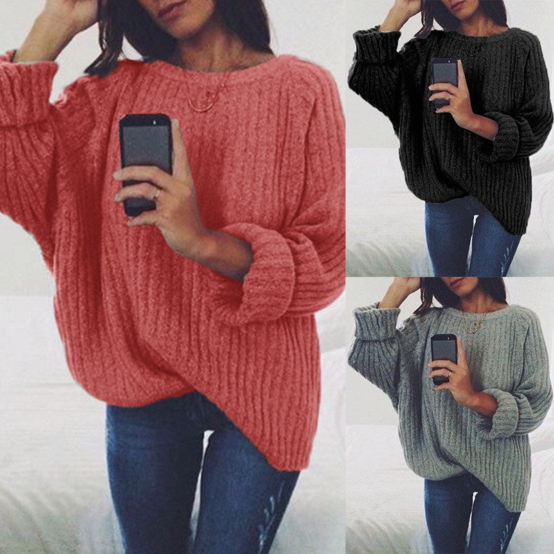Women's Loose Solid Color Big Long-sleeved Pullover Sweater