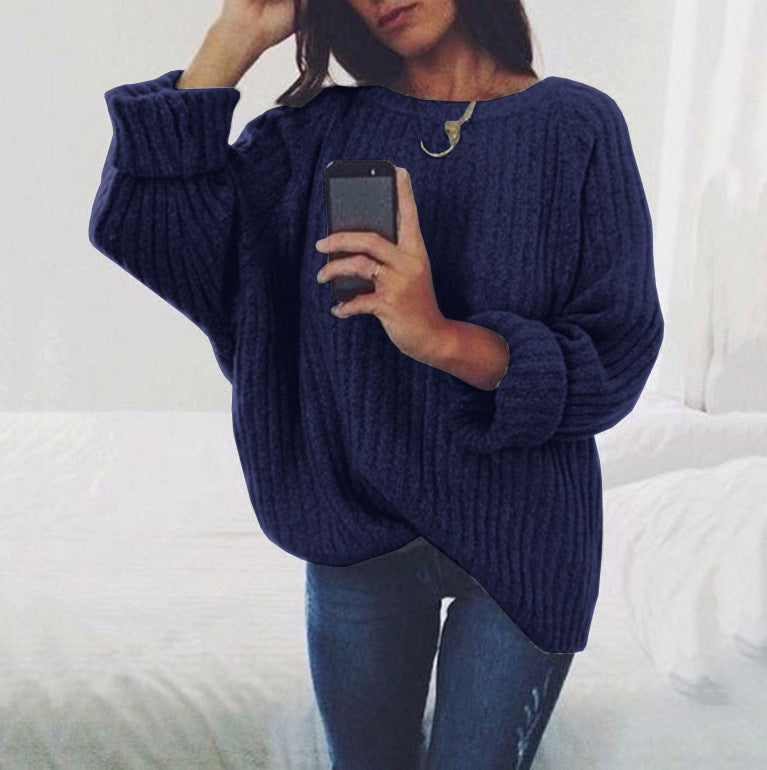 Women's Loose Solid Color Big Long-sleeved Pullover Sweater