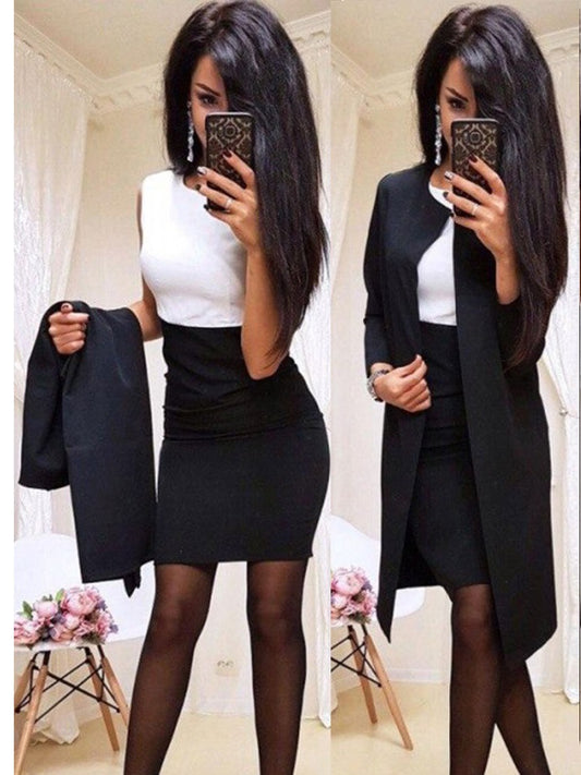 Charming Elegant Stitching Solid Color Professional Suits