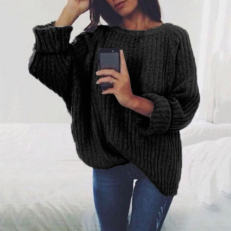 Women's Loose Solid Color Big Long-sleeved Pullover Sweater