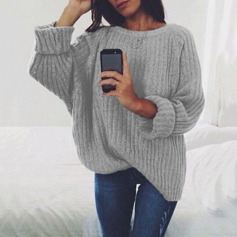 Women's Loose Solid Color Big Long-sleeved Pullover Sweater