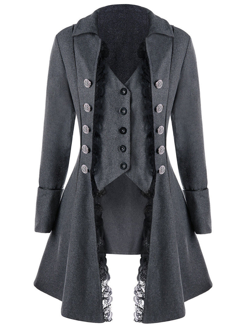 Women's Solid Color Long Sleeve Three Breasted Coats