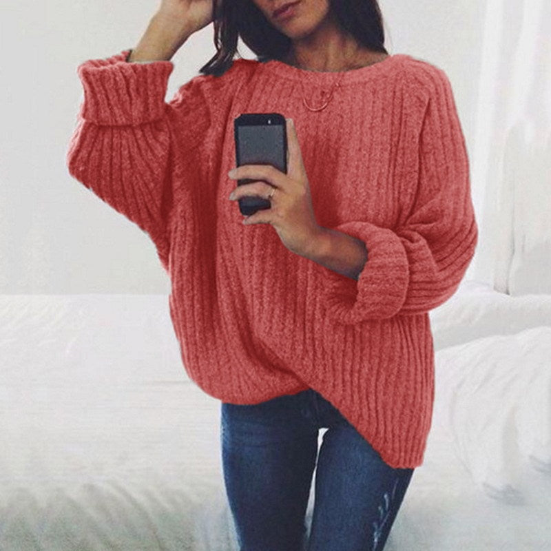 Women's Loose Solid Color Big Long-sleeved Pullover Sweater