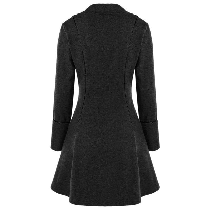 Women's Solid Color Long Sleeve Three Breasted Coats