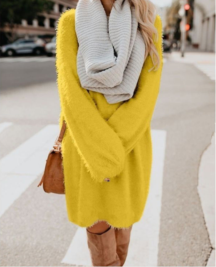 Women's Long Sleeve Round Neck Loose Plush Dresses