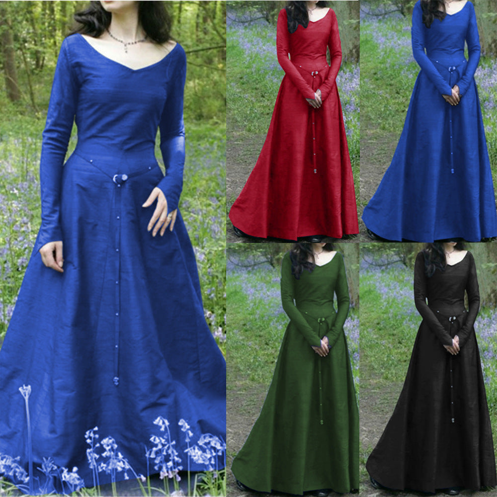 Women's Classic Mid-century Long-sleeved Round Neck Dress