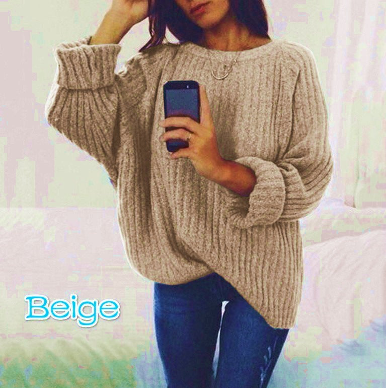 Women's Loose Solid Color Big Long-sleeved Pullover Sweater