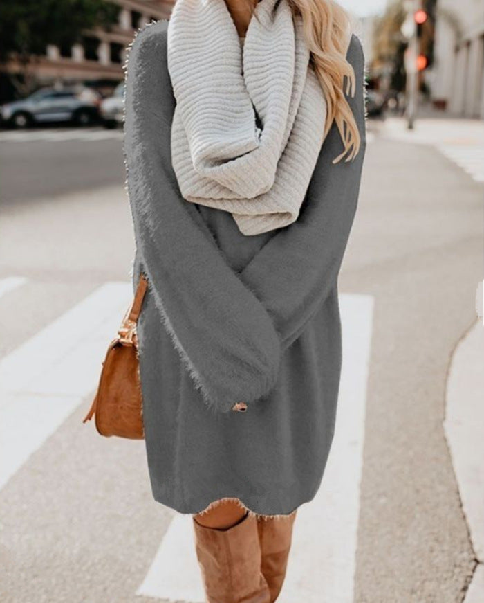 Women's Long Sleeve Round Neck Loose Plush Dresses